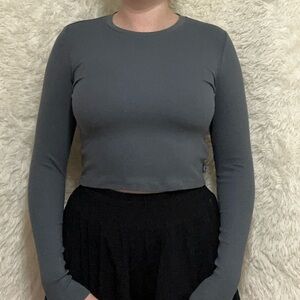 Aritzia TNA Blue Grey Long Sleeve Crop Top